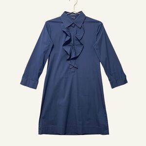 Theory Ruffled Shirt Dress Size 4 Navy Structured Poplin Collar Office Twee